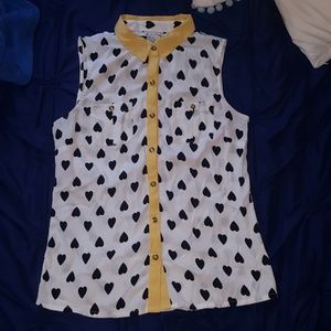 Sleeveless Heart Dot Button Up Blouse